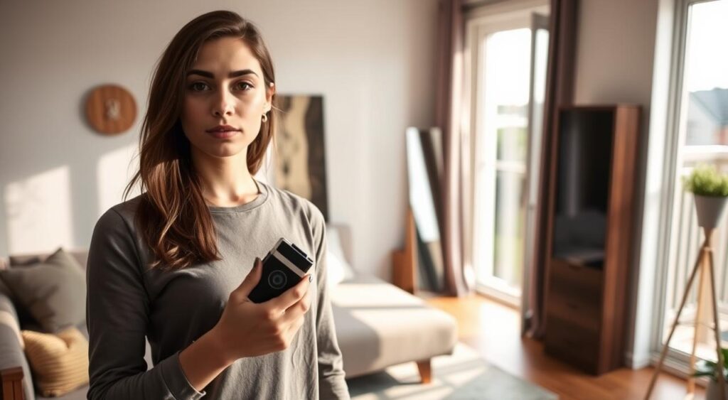 estratégias de autoproteção feminina estratégias de autoproteção feminina. Mulher confiante recebendo prestador de serviço em casa com segurança