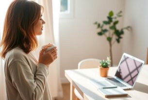 Mulher madura adotando hábitos saudáveis pela manhã