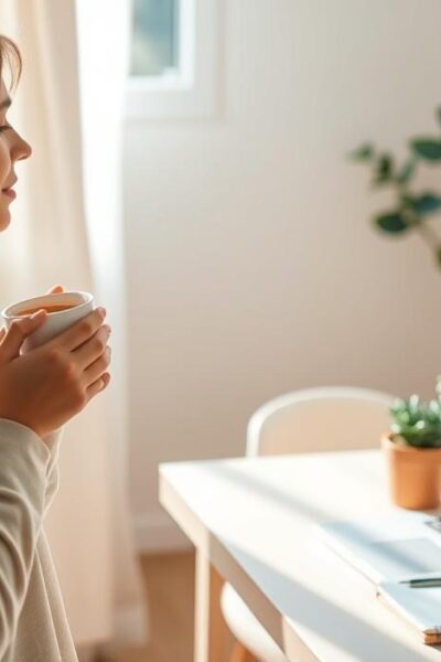 Mulher madura adotando hábitos saudáveis pela manhã
