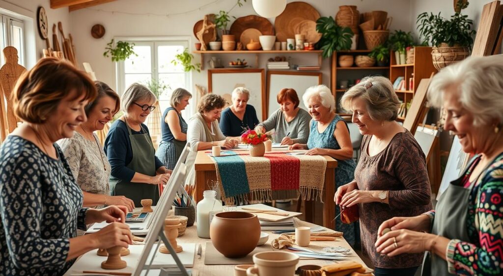 mulheres maduras praticando atividades criativas
